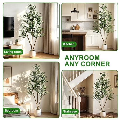 6FT Artificial Olive Tree with Lights & Planter, Realistic Faux Olive Plant | Realistic Silk Olive Tree For Living Room & Home Office, With Lifelike Fruits, Warm Lights, Planter & Natural Decor Design thumbnail 6