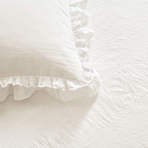 Lush Decor Ella Ruffle Lace Bedspread, 3 Piece Set, Queen, White - Cute Bed Set - Queen Bedding - White Bedding - Coquette Decor - Ruffle Trim - Lace Trim thumbnail 4
