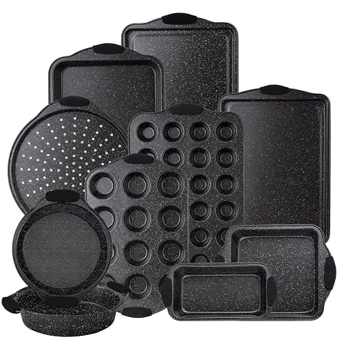 Country Kitchen Nonstick Stackable Bakeware Set - Durable, Easy Release Baking Set, Black, 10 Pcs - Black - 10 Pcs - Image 1