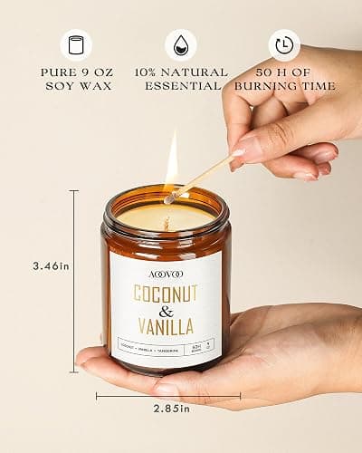 AOOVOO Coconut Vanilla Candles - 9 oz Scented Candles, Aromatherapy Candle, Soy Candle for Home Scented thumbnail 3