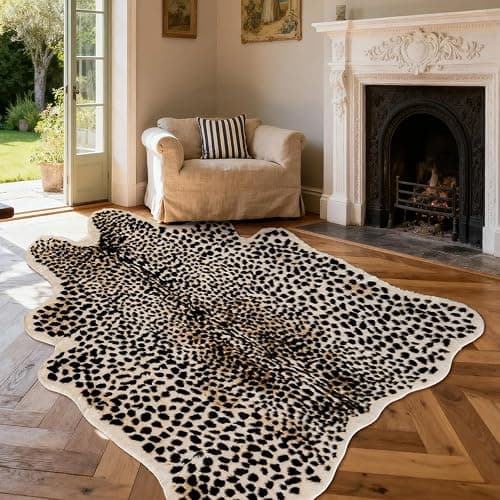 Leopard Print Rug, Cheetah Rugs 5.2x6.8ft Large Faux Cowhide Hide Skin Rug Animal Cheetah Printed Area Rug Carpet for Bedroom Livingroom Home Office - Image 1