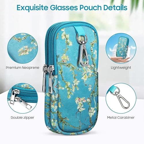 FINTIE Double Sunglasses Case, Soft Neoprene Eyeglasses Pouch with Clip | Dual Eyeglasses Storage, Portable Metal Carabiner Clip, Lightweight, Zipper Closure, For Men/Women Travel thumbnail 5