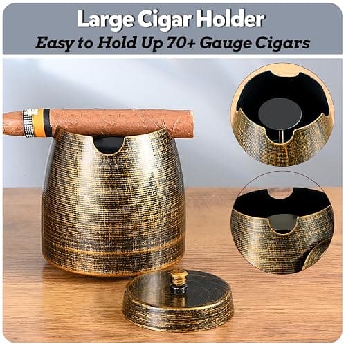 Cigar Ashtray with Lid for Outdoors Outside Patio Home Retro Decor,Large Holder Ashtray,Cigar Accessories Gifts for Men Dad Husband Boyfriend (Large) thumbnail 4