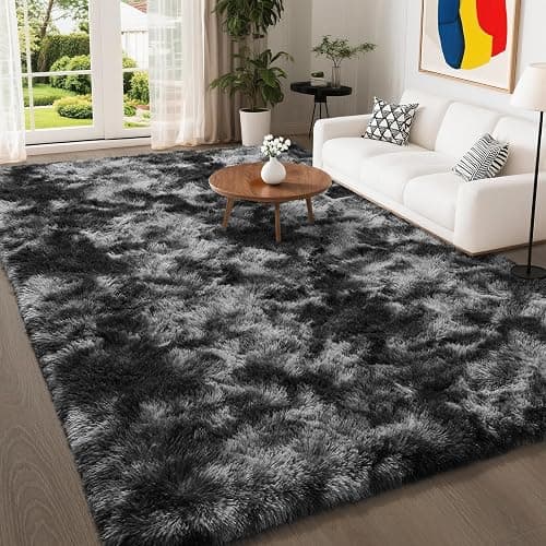 HQAYW 4x6 Black Grey Area Rugs for Living Room, Ultra Soft Fluffy Tie-Dyed Washable Non-Slip Rug, Plush Shaggy Modern Carpet for Kids Girls and Boys Dorms Nursery Bedroom Home Decor thumbnail 3