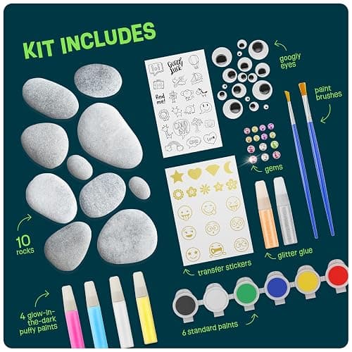 Dan&Darci Kids Rock Painting Kit - Glow in The Dark - Christmas Gifts Arts & Crafts for Boys and Girls Ages 6-12 - Craft Activities Kits - Creative Art Toys for 6, 7, 8, 9, 10, 11 & 12 Year Old Kid thumbnail 4