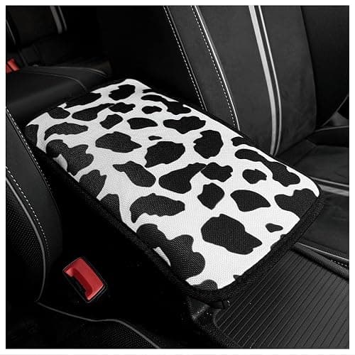 SuperKaKa Car Cow Print Armrest Cover-Cute Center Console Mat Cars Interior Accessories for Women Men,Protection Pad Fit Most Auto,Vehicle, SUV, Truck Arm Rest Box (Cow, Black) - Image 1