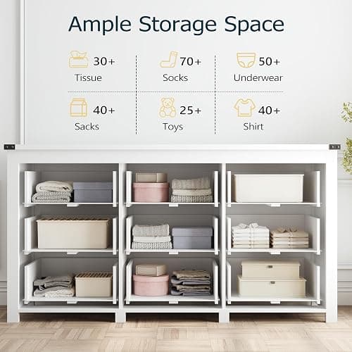 Boonatu Dresser for Bedroom with 9 Drawers, Wood Dressers Chest of Drawers with Metal Handles, Modern Bedroom Dresser with Drawers for Closet Hallway, Living Room, White thumbnail 5