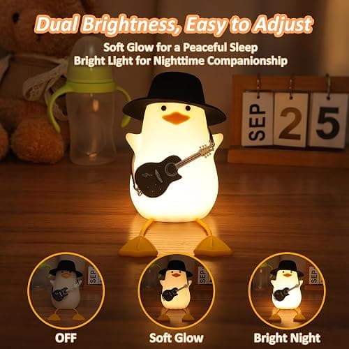 Anywin Duck Night Light, Squishy Duck Lamp, Silicone Bedside Light Up Funny Duck with Dimmer & Rechargeable. Birthday Gifts for Friends Women(Guitar Duck) thumbnail 4