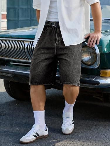 Comdecevis Men's Baggy Jean Shorts Loose Fit Streetwear Jorts | 75% Cotton, 25% Polyester, Vintage Wash Denim, Breathable and Comfortble, Daily Casual and Outdoor thumbnail 7