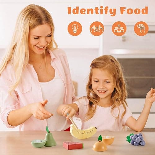 ROBOTIME Wooden Play Food Cutting Fruit Set, Pretend Play Toy Food for Play Kitchen with Shopping Bag – Kids Kitchen Accessories, Wooden Fruit Toys for Kids Boys Girls thumbnail 8