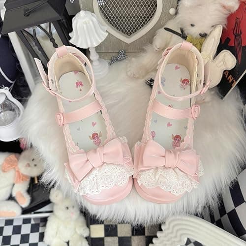 BEROBELLO Sweet Lolita Platform Shoes Kawaii Mary Janes with Bow and Lace Trim thumbnail 3
