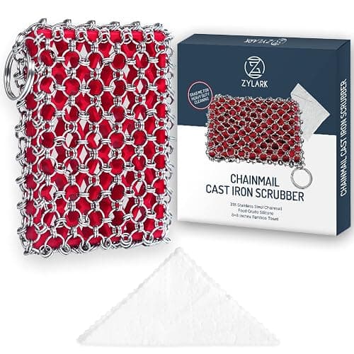 Cast Iron Scrubber Chainmail - 316L Cast Iron Cleaner Scrubber and Bamboo Cloth Set - Chain Mail Scrubber - Stainless Steel Chainmail Scrubber for Skillet, Pan, Dutch Oven - Essential Accessory - Image 1