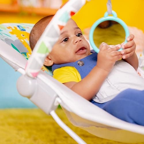 Bright Starts Baby Bouncer Soothing Vibrations Infant Seat - Removable -Toy Bar, Nonslip Feet, 0-6 Months Up to 20 lbs (Safari Fun) thumbnail 6