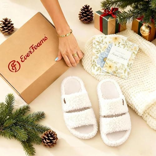 EverFoams Womens Fuzzy Open-toe Slippers Soft Comfy Memory Foam Indoor House Shoes thumbnail 7