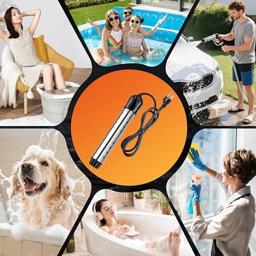 Portable Water Heater for Buckets & Tubs, 2000W Immersion Heater with Intelligent Shut-Off, Stainless Steel Guard & Digital Temperature Sensor, Fast Heating for Backyard Pools, RVs & Home Use thumbnail 7
