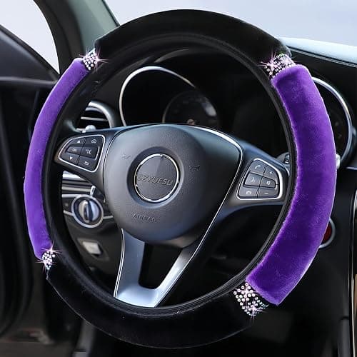 Diamond Fluffy Steering Wheel Cover with Colorful Rhinestones Crystal for Women Girls, Universal 15-Inch (38cm) Auto Elastic Protector, Car Accessories for Most Cars, SUVs | Purple thumbnail 2