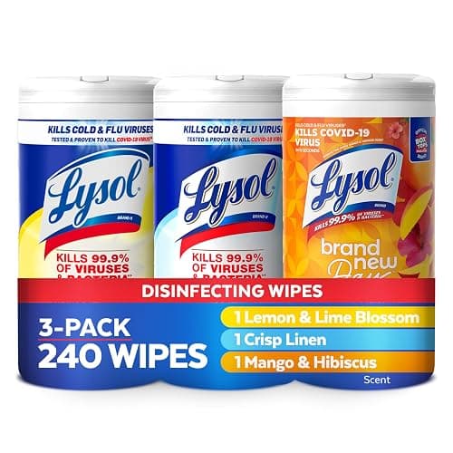 Lysol Disinfectant Wipes Bundle, Dorm Room Essentials, Multi-Surface Cleaning Wipes, For Disinfecting & Cleaning, Lemon & Lime Blossom, Crisp Linen, Mango & Hibiscus, 3x80 ct - Image 1