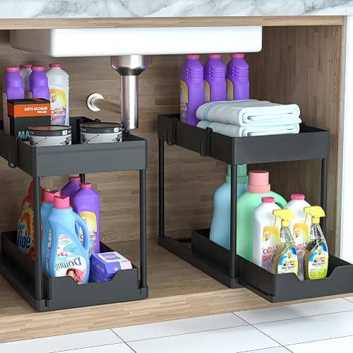 DEKAVA Under Sink Organizer 2 Pack, Bathroom Cabinet Organizer, 2 Tier Sliding Cabinet Basket Organizer Drawer, Multi-Purpose Bath Collection Baskets for Bathroom (Black) thumbnail 9