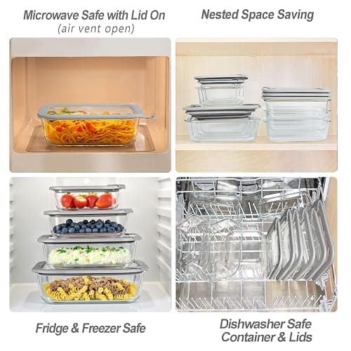 EcoEvo Glass Food Containers with Glass Lid, Microwave Safe Food Storage Container Set, 4 Pack, Airtight Storage Set with Leak Proof Lids, Meal Prep Containers thumbnail 5