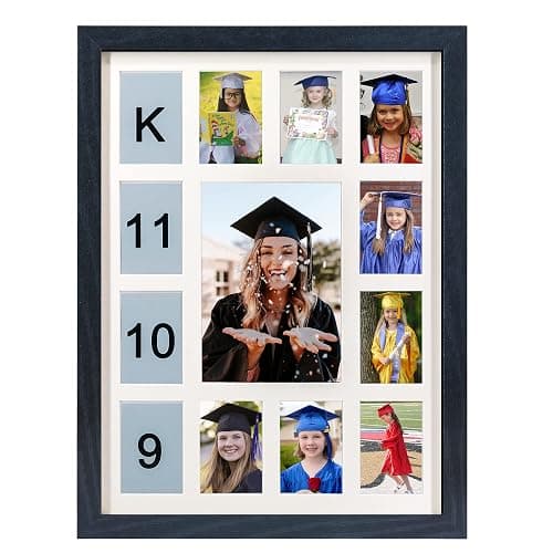 FramePro School Years Picture Frame K-12 Day Graduation Photo Collage Black Frame with Mat, Displays One 5x7 Photo and Twelve 2.5x3.5 Pictures - Image 1