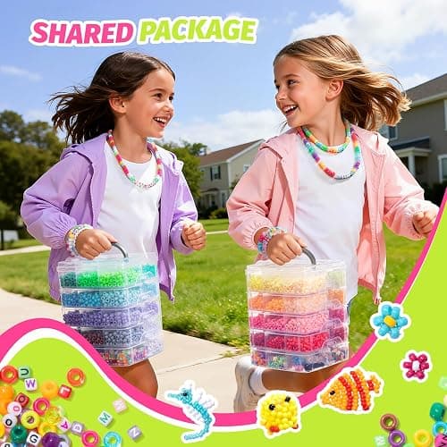 Simetufy 12000Pcs Pony Beads Kit, 48 Colors 6x9mm Kandi Beads Bulk for Friendship Bracelet Making Hair Braiding Kandi Jewelry Key Chains DIY Crafts Valentine's Day Gifts Christmas Gifts (2 Pack) thumbnail 8