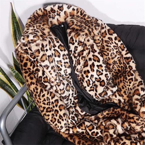 Women's Sexy Elegant Vintage Leopard Print Lapel Faux Fur Long Maxi Coat Jacket - Coffee 1 - X-Large thumbnail 4
