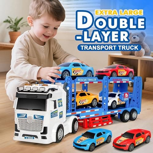 BainGesk Semi Truck Toys Car for 3, 4, 5, 6, 8 Years Old Boys Girls, Adjustable Double Decker Carrier Truck with Light & Sound, Car Hauler with Trailer Toy, Large Transport Toy Gifts for Toddler thumbnail 5