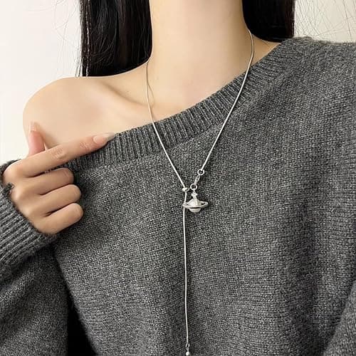 Buyongwant Saturn Necklace for Women Y2k Irregular Adjustable Pull Chain Fashion Silver Jewelry thumbnail 5