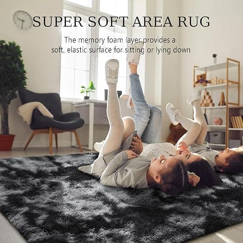 BENRON Fluffy Tie-dye Black Rugs for Living Room Bedroom 4x6, Soft Plush Fuzzy Shaggy Rugs for Kids Girls Boys Room Decor, Washable Indoor Floor Carpets thumbnail 4