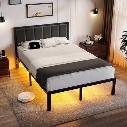 OLEVS Full Bed Frame with Headboard Metal Platform Bed Full Size with USB Charging Station and LED Lights, No Box Spring Needed thumbnail 7