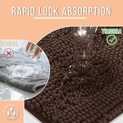 Yimobra Bathroom Rug Mat 44 x 24, Non Slip and Super Absorbent Bath Mat,Machine Washable Quick Dry,Ultra Plush Chenille Shower Rugs for Bathroom Floor Sink Tub and Shower Outside,Brown thumbnail 5