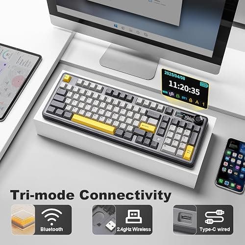 MIKIBY AJAZZ AK980 Wireless Keyboard with Smart Display & Knob,98% Mechanical Keyboard Tri-Mode BT/2.4G/USB-C, Hot Swappable, PBT Keycaps, with RGB Light for Win & Mac(Black,Murad Switch) thumbnail 3