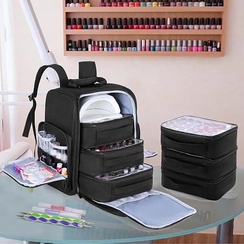 BAFASO Nail Polish Organizer Backpack Holds 105 Bottles (15ml - 0.5fl.oz) and a Nail Lamp, Nail Polish Backpack with 3 Removable Pouches and Multiple Tools Storage Pockets (Patented), Black thumbnail 7