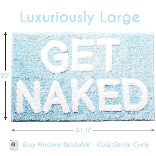 Evovee Get Naked Bath Mat Funny Cute Bathroom Rugs Get Naked Rug Shower Funny Bathroom Decor Fun Cute Bath Mat Non-Slip Washable College Baby Blue thumbnail 2