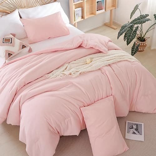 weigelia Super-Soft Micorfiber Comforter Set - Queen Size Blush Pink Lightweight Warmth Comforter for All Season Use, Machine Washable Pink Bedding Set (1 Comforter, 2 Pillowcases) thumbnail 6
