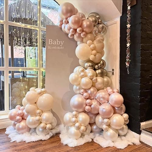 Double Stuffed Pearl White and Pink Balloons, 50pcs Double Stuffed Pearl Sand White Dusty Retro Pink Latex Balloons for Women Girls Boho Birthday Party Baby Shower Bridal Shower Wedding Engagement thumbnail 4