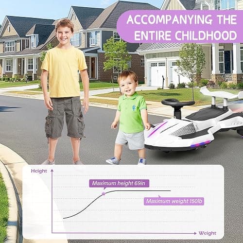 12V Electric Wiggle Car with Pedal for Kids, Rechargeable 2 in 1 Swing Car, Drifting Ride On Toys with Backrest, Anti-Rollover, Spray, Flashing Light, Music, for Ages 3 and Up, 150 Lbs (White) thumbnail 6