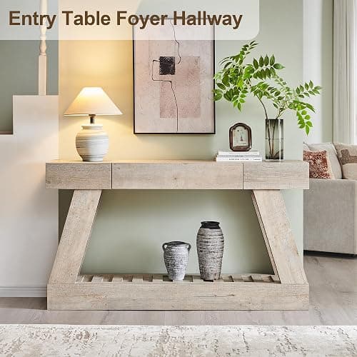 60" Farmhouse Entryway Table, Console Table with Drawer, Narrow Long Wood Sofa Table for Living Room, Wooden Hallway Foyer Table with Heavy Duty Base, Entry Table for Entrance(Light Rustic Oak) thumbnail 3