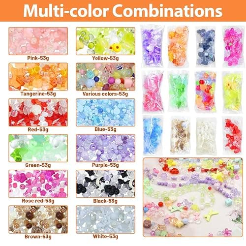 RYKOMO 1250-1400 PCS Acrylic Assorted Beads 12 Candy Colors Flower Sweetheart Butterfly Candy Acrylic Kawaii Aesthetic Bead Assorted Beads for Bracelets DIY Jewelry Making thumbnail 3
