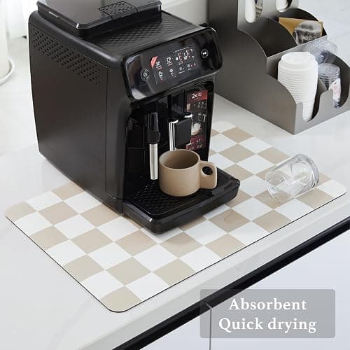 Ohocut Checkered Dish Drying Mat for Kitchen Counter, Coffee Bar Station Accessories, Retro Cute Aesthetic Modern Absorbent Drainer Mat Kitchen Drying Mat Easy Clean, Beige 12" x 19" thumbnail 4