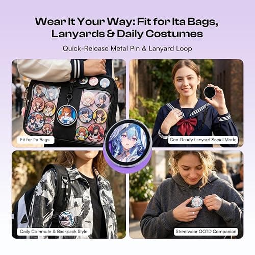 Caydo 2.24inch Digital Badge Pin with Touch Screen LED Display | Smart Button for Anime Style Wearable, Customizable Photo Slideshow GIF & Video for Fan Events, Ita Bags, Cosplay thumbnail 4