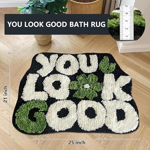 TWWDE AUG You Look Good Bath Rug, Fun Bathroom Rug,Black Bathroom Rugs Cool Rugs for Bedroom Non Slip Microfiber Plush Cool Mat for Bedroom Washable Absorbent for Bathtub 21"x25" thumbnail 2