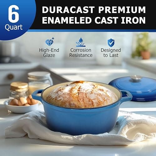 Mueller 6qt Enameled Cast Iron Dutch Oven, Heavy-Duty Casserole and Braiser Pan with Lid and Knob, Safe for All Cooktops, Aqua Blue thumbnail 4
