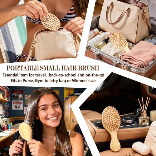 Sofmild Mini Detangling Hair Brush for Women/Kids Wet Curly Hair - Small Compact Travel Size Bamboo Brush for Purse, Vacation & Car, All Hair Types thumbnail 5