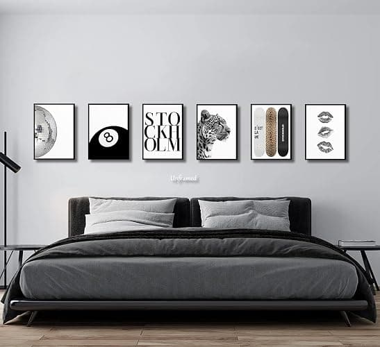 Fashion Trendy Leopard Wall Art Set of 6 Stockholm Preppy Room Painting Picture Wall Decor Black White Aesthetic Cheetah Poster Print Artwork for Girls Bedroom Dorm Apartment Home Decoration Unframed thumbnail 6