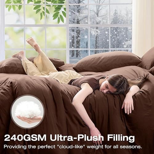 Sasttie Full Comforter Set 7-Piece Dark Brown, Pre-Washed Bed in a Bag | Soft & Breathable, All-Season Bedding Set with Comforter, Sheets, Pillowcases & Pillow Shams, OEKO-TEX, Down Alternative thumbnail 4
