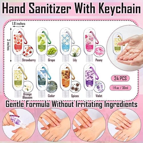 Sacubee 24 Pack Christmas Scented Hand Sanitizers Keychain Gift Flower Mini Hand Sanitizer Bulk 1 oz Travel Gift Set Christmas Party Favors Bags Stocking Stuffers, Homeless Care Package Supplies thumbnail 2