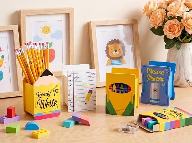 Tieshankao 4pcs Back to School Pencil Dispenser – Wooden Sharp and Dull Notebook Crayon Holder for Teacher Appreciation Week Desk, Classroom Organization thumbnail 3