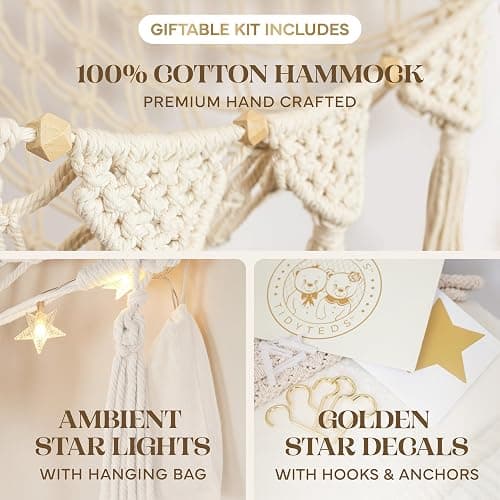 TIDYTEDS Stuffed Animal Hammock Corner | Sturdy Handcrafted Stuffed Animal Net | 4mm Double Macrame Cord Stuffed Animal Holder | Natural 100% Cotton Plushie Net | Toy Hammock w/LED Light (Ice Cream) thumbnail 2