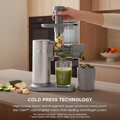 Ninja NeverClog Cold Press Juicer | Powerful Electric Slow Masticating Juicer with Pulp Control | XL Capacity | 24 oz. Juice Jug & 36 oz. Pulp Container | Dishwasher Safe | Gray | 150W | JC151​SL thumbnail 4